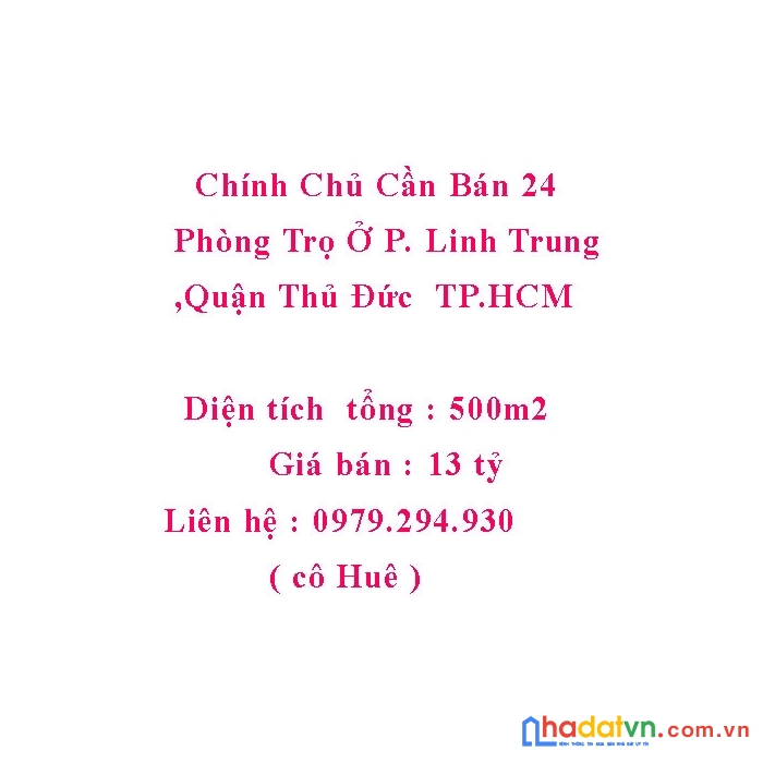 Chính chủ cần bán 24 phòng trọ ở phường linh trung ,quận thủ đức  tp.hcm
