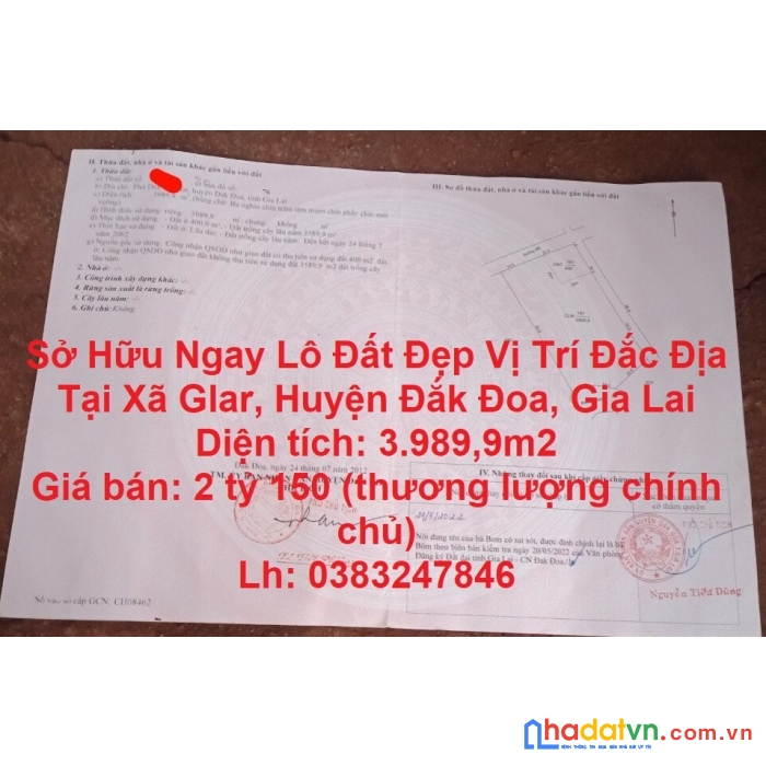 Sở hữu ngay lô đất đẹp vị trí đắc địa tại xã glar, huyện đắk đoa, gia lai