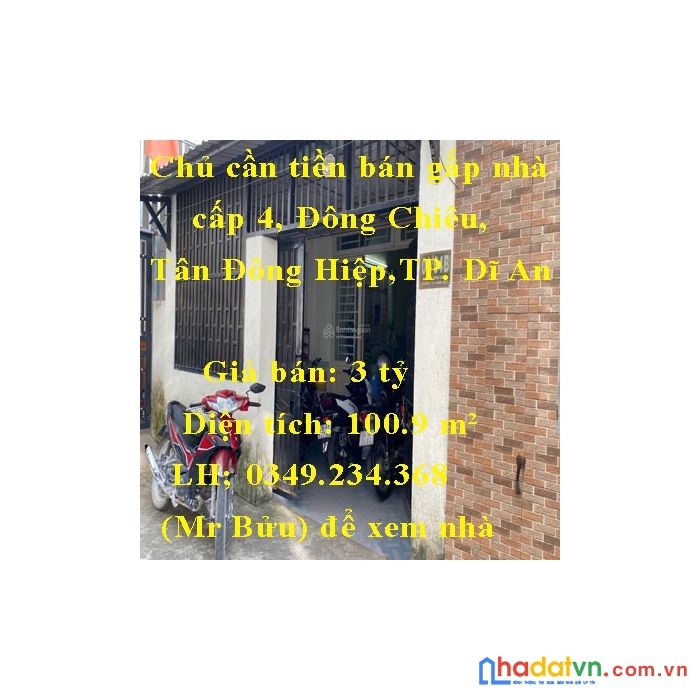 Chủ cần tiền bán gấp nhà cấp 4, đông chiêu, tân đông hiệp, dĩ an