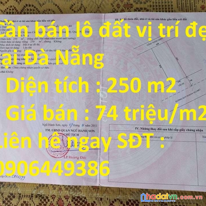 Cần bán lô đất vị trí đẹp tại đà nẵng
