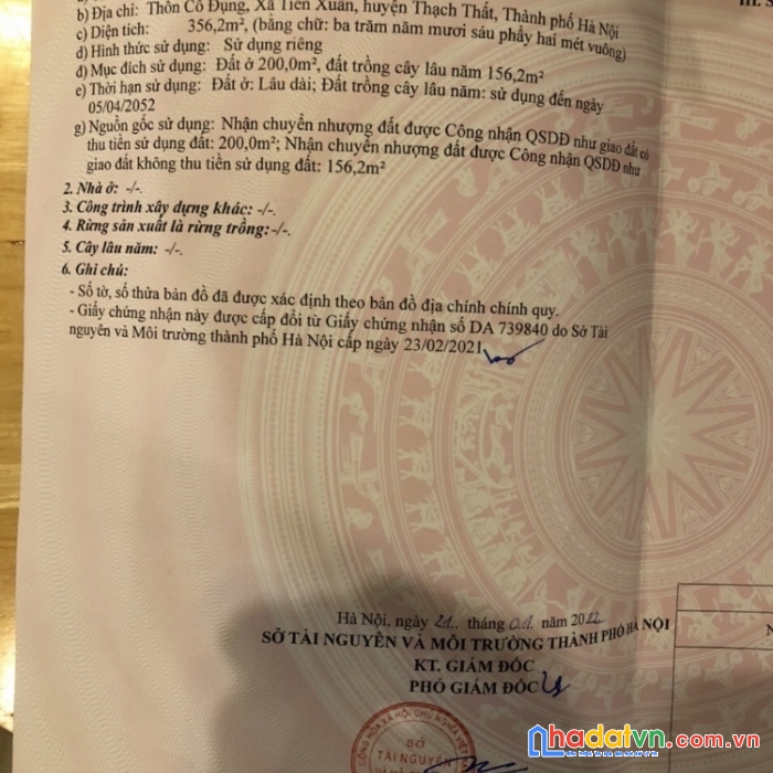 Chính chủ bán hơn 356 m2 đất , số đỏ 200 m2 ở  xã tiến xuân, thạch thất, hà nội