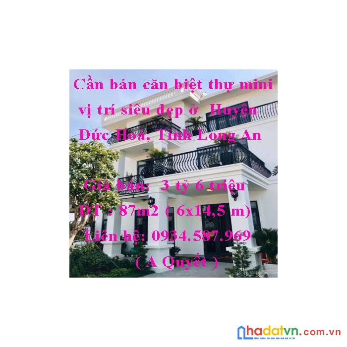 Cần bán căn biệt thự mini vị trí siêu đẹp ở  huyện đức hoà, tỉnh long an