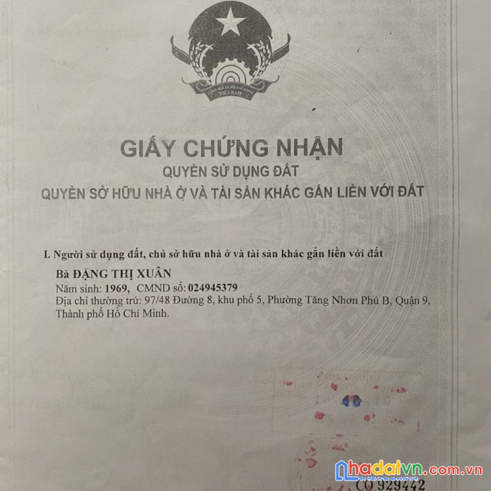 Chính chủ cần bán đất  tại tăng nhơn phú b- quận 9 - tp hồ chí minh.