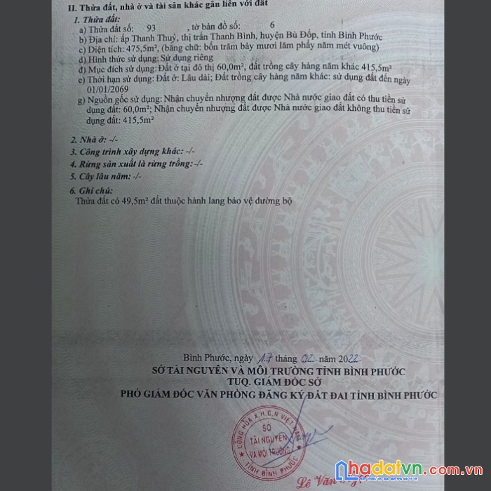 Bán 2 lô đất chính chủ tại ấp thanh thủy, thị trấn thanh bình, bù đốp, bình phước