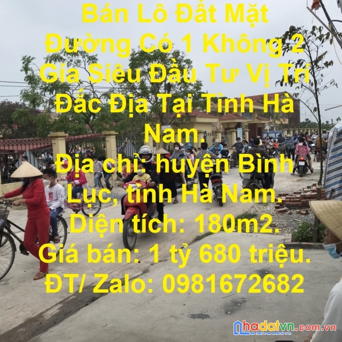 Bán lô đất mặt đường có 1 không 2 gía siêu đầu tư vị trí đắc địa tại tỉnh hà nam.