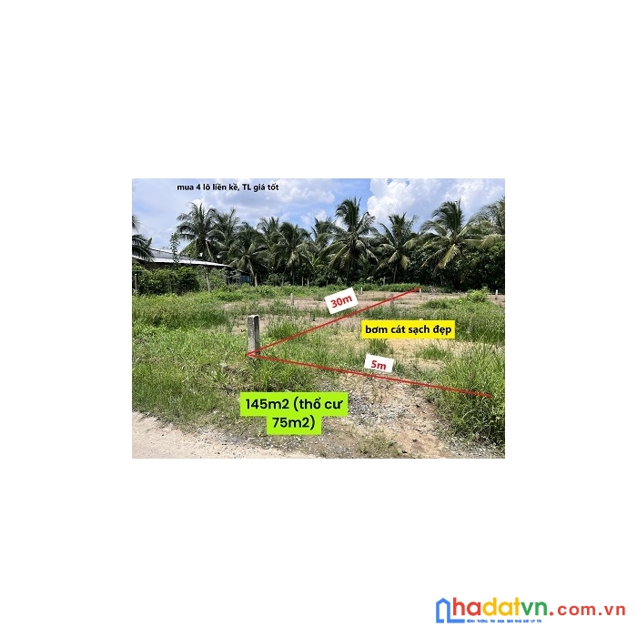 Chính chủ kẹt tiền- đất nền thổ cư 145m2, ngay sau lưng kcn giao long lớn nhất bến tre. khu dân ở