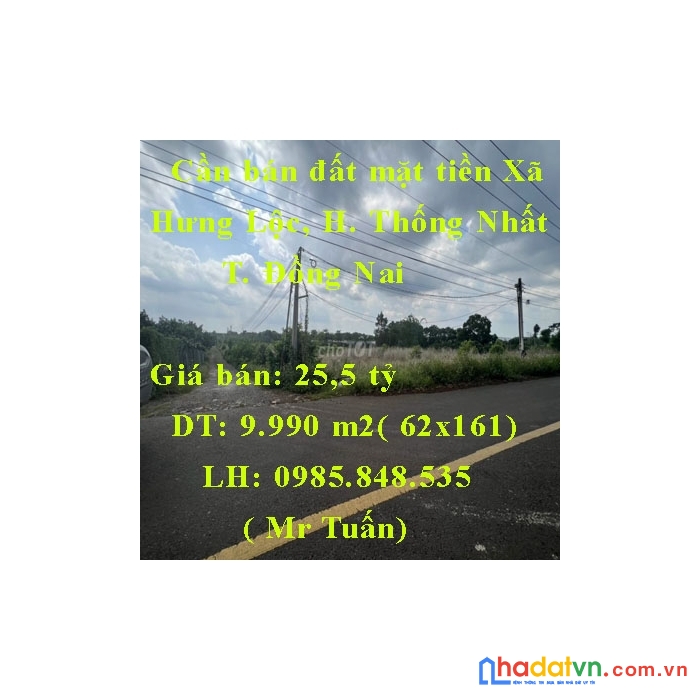 Cần bán đất mặt tiền xã hưng lộc, huyện thống nhất, đồng nai