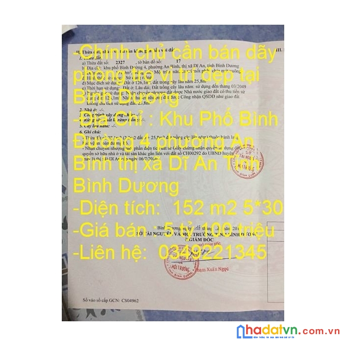 Chính chủ cần bán dãy phòng trọ vị trí đẹp tại bình dương