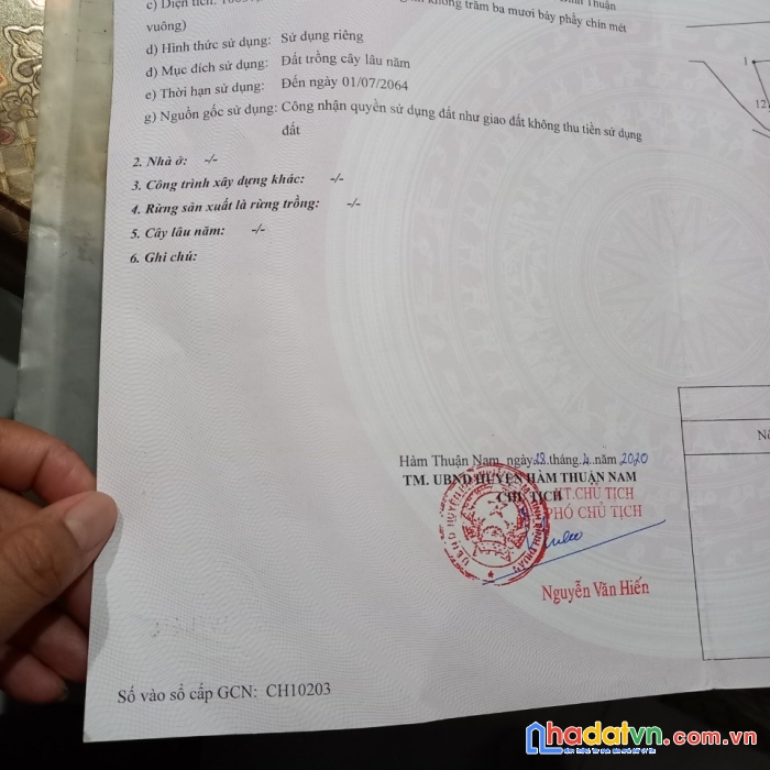 Chính chủ cần bán lô đất xã hàm kiệm , huyện hàm thuận nam , tỉnh bình thuận