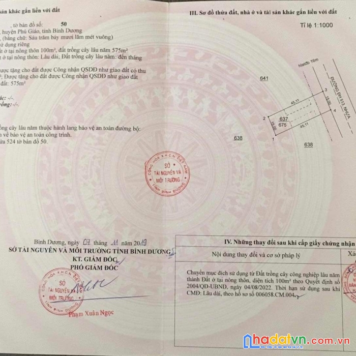 Chính chủ cần bán đất mặt tiền đường nhựa dh 513 phú giáo, bình dương