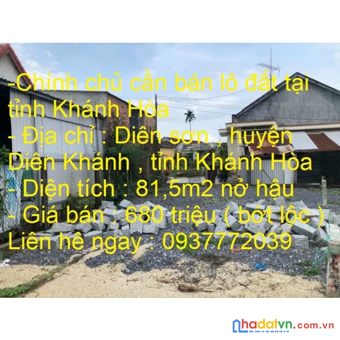 Chính chủ cần bán lô đất vị trí đẹp tại tỉnh khánh hòa