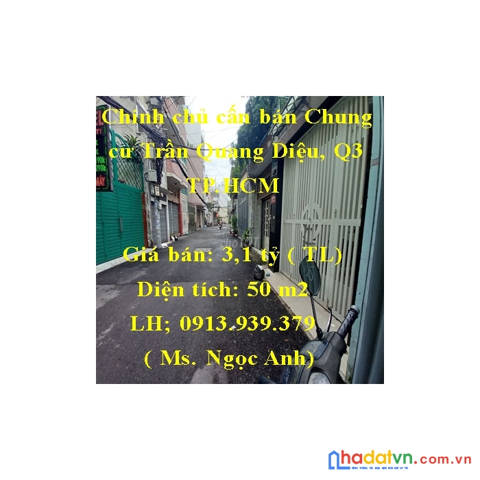 Chính chủ cấn bán chung cư 1pn 50m2 trung cư trần quang diệu, q3