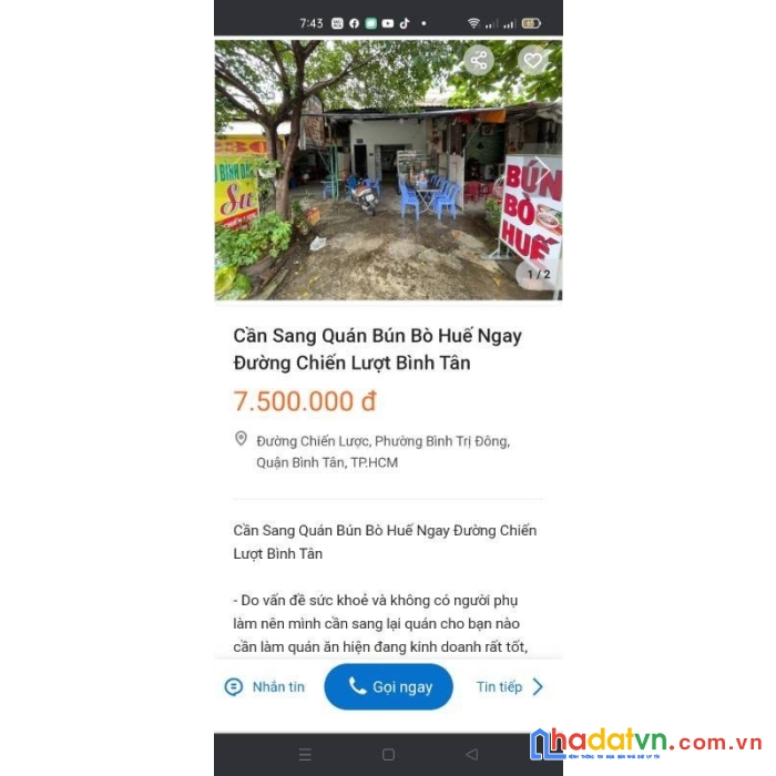 Cần sang quán bán bún bò ngay đường chiến lược