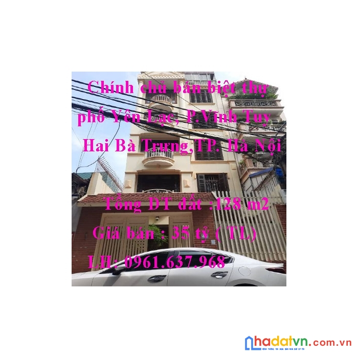 Chính chủ bán biệt thự mặt phố yên lạc, p,vĩnh tuy, hai bà trưng, hà nội