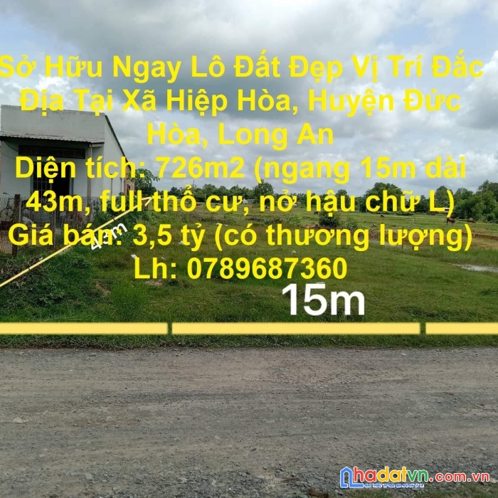 Sở hữu ngay lô đất đẹp vị trí đắc địa tại xã hiệp hòa, huyện đức hòa, long an