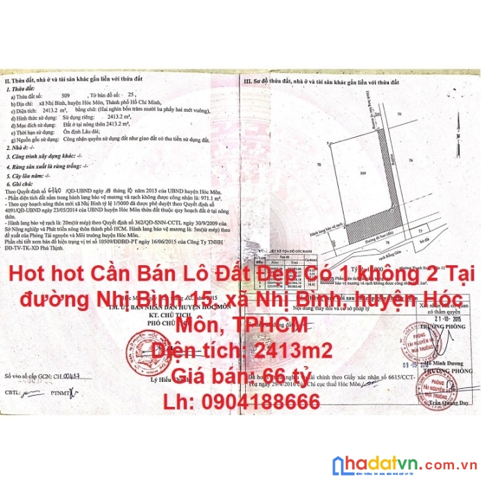 Hot hot cần bán lô đất đẹp có 1 không 2 tại huyện hóc môn, tphcm