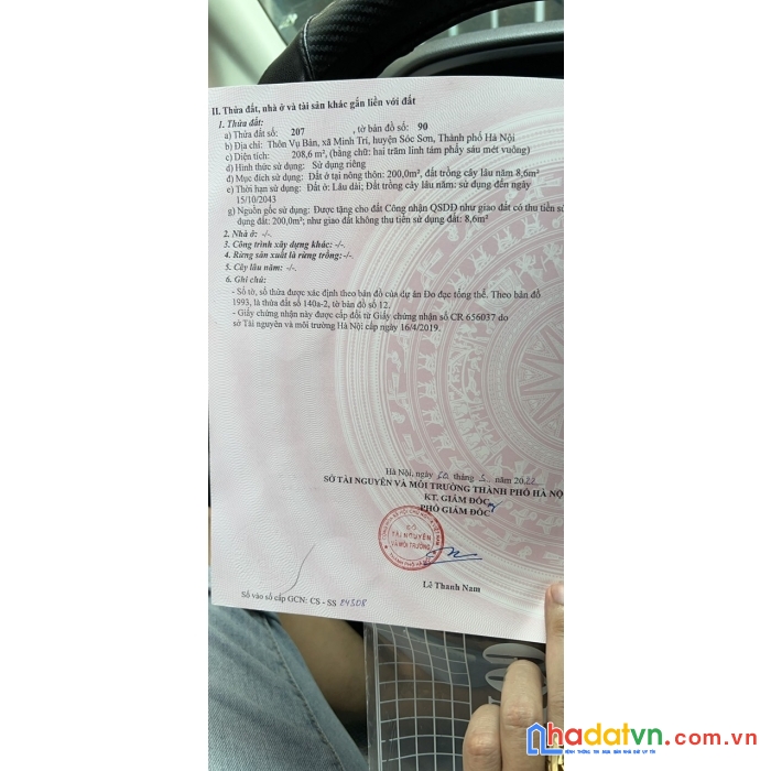 Bán đất vụ bản 208,6m2 gần kcn sạch giá chỉ nhỉnh 10tr/m2