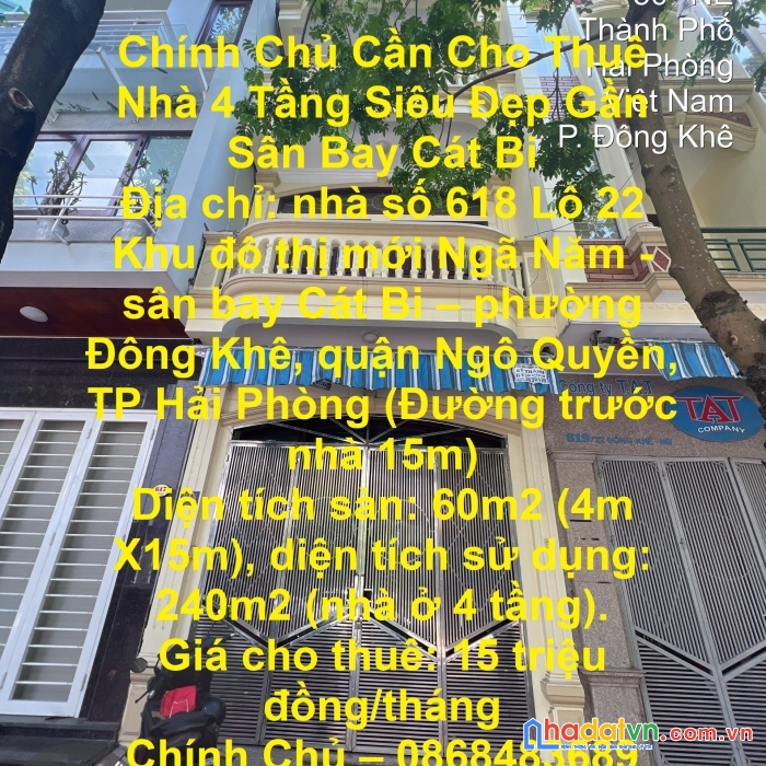 Chính chủ cần cho thuê nhà 4 tầng siêu đẹp gần sân bay cát bi