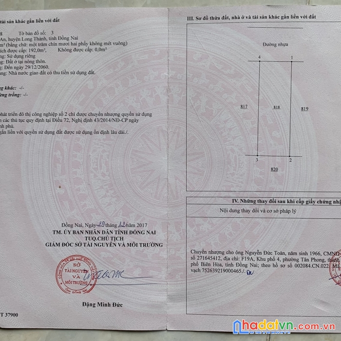 Cần bán đất vị trí đẹp tại kdc d2d tỉnh đồng nai