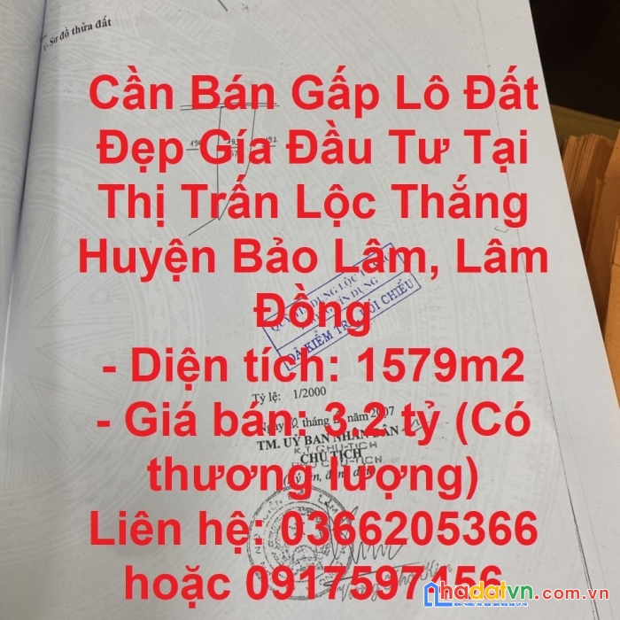 Cần bán gấp lô đất đẹp gía đầu tư tại thị trấn lộc thắng huyện bảo lâm, lâm đồng