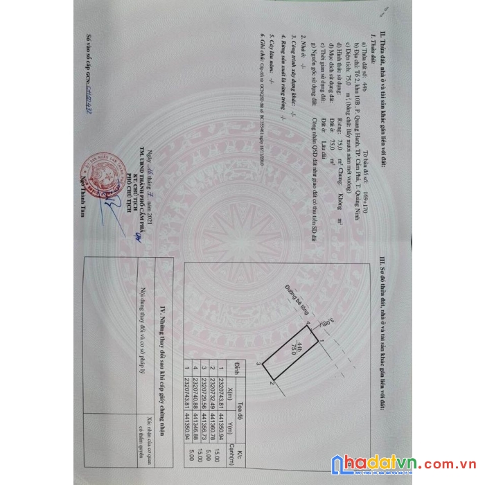 Chính chủ ( không qua trung gian ) cần bán nhanh mảnh đất tại tổ 2, khu 10b, p quang hanh, tp cẩm