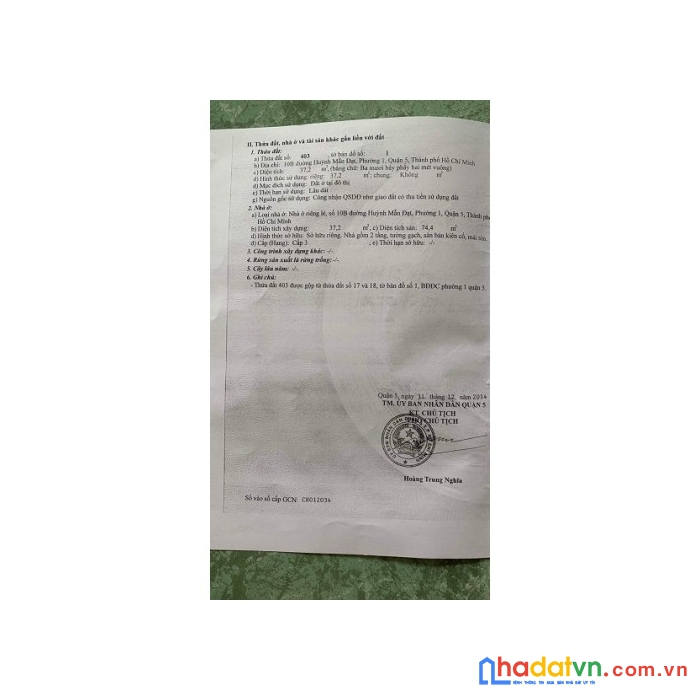 Chính chủ bán nhà mặt tiền số 10b huỳnh mẫn đạt, phường 1, quận 5