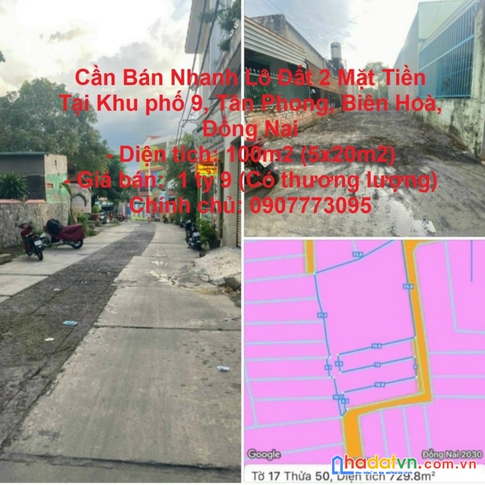 Cần bán nhanh lô đất 2 mặt tiền tại biên hoà, đồng nai