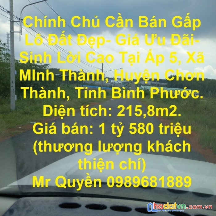 Chính chủ cần bán gấp lô đất đẹp- giá ưu đãi- sinh lời cao tại bình phước.