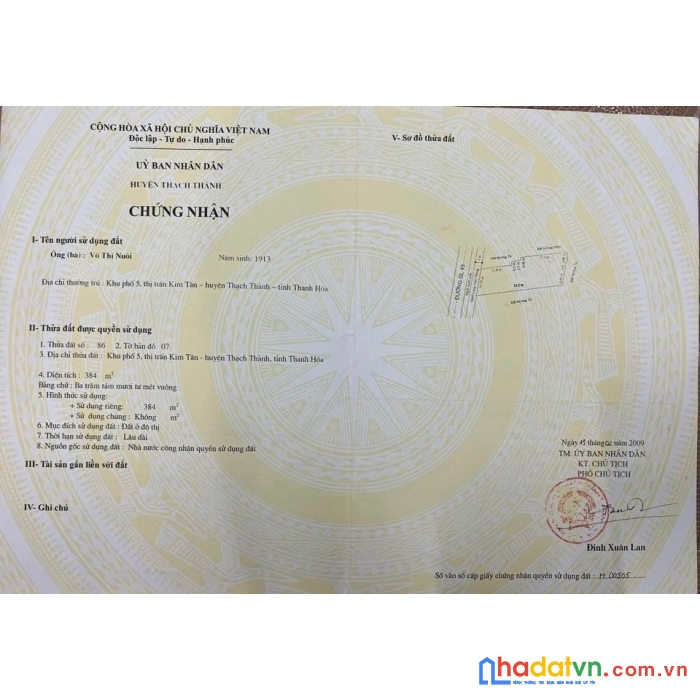 Cần bán ngay khu đất chính chủ siêu đẹp ngay mặt đường trung tâm tt. kim tân, h. thạch thành,