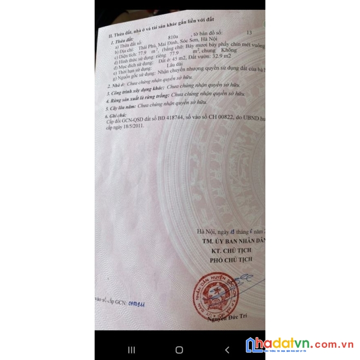 Chính chủ gửi bán 77,9m2 tái phù, mai đình, sóc sơn, hà nội - lh - 0399786838
