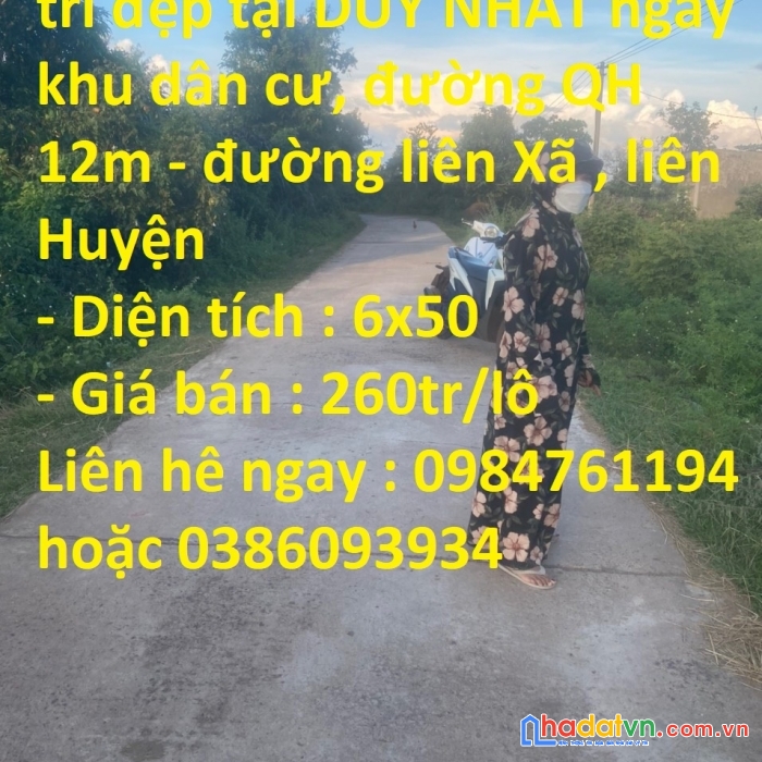 Chính chủ cần bán lô đất vị trí đẹp tại duy nhất ngay khu dân cư, đường qh 12m – đường liên xã ,