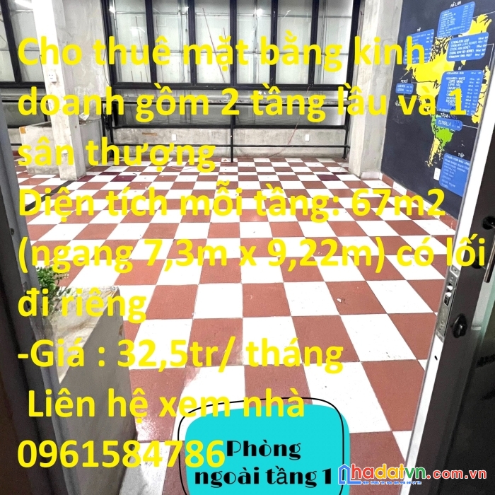 Cho thuê mặt bằng kinh doanh gồm 2 tầng lầu và 1 sân thượng