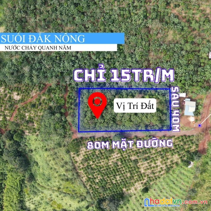 Đất phường bán 80m mặt đường sâu 40m giá 15tr trên mét ngang