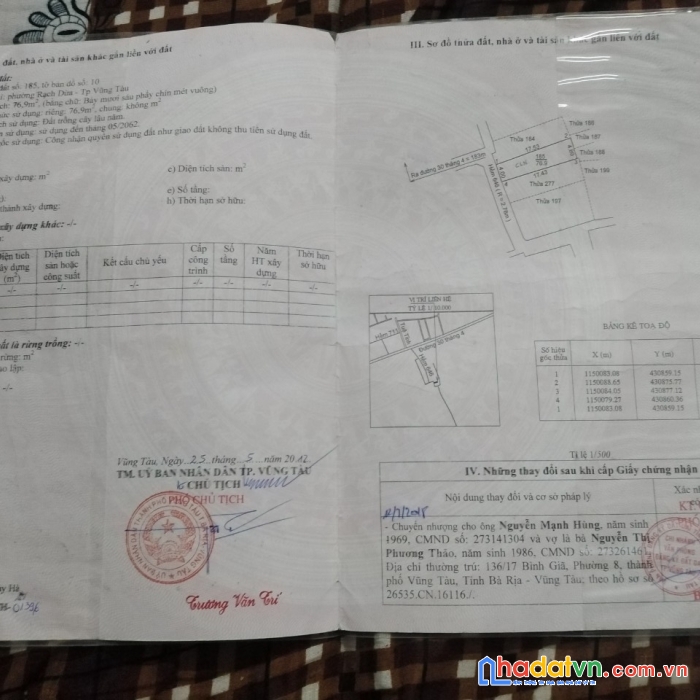 Chính chủ cần bán đất tại : phường rạch dừa – thành phố vũng tàu – tỉnh bà rịa – vũng tàu