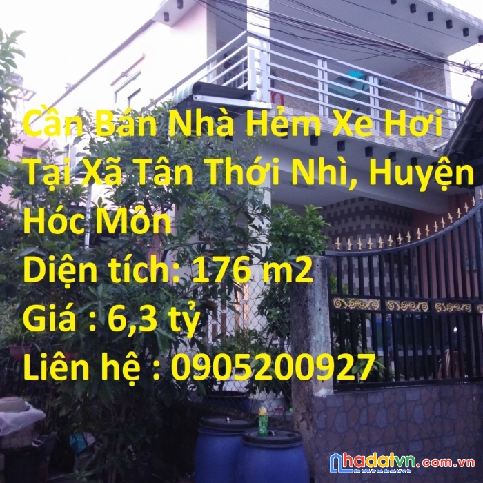 Cần bán nhà hẻm xe hơi tại xã tân thới nhì, huyện hóc môn