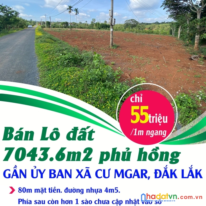 Bán lô đất 7043.6m2 phủ hồng gần ủy ban xã cư mgar, đắk lắk