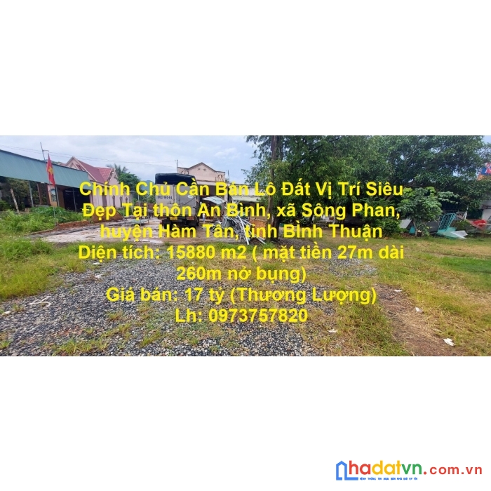 Chính chủ cần bán lô đất vị trí siêu đẹp tại huyện hàm tân tỉnh bình thuận