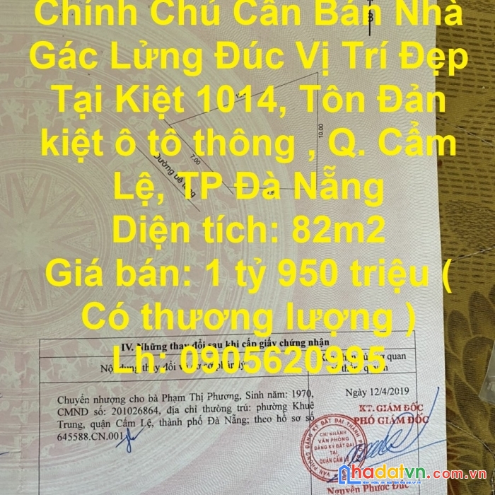 Chính chủ cần bán nhà gác lửng đúc vị trí đẹp tại tp đà nẵng