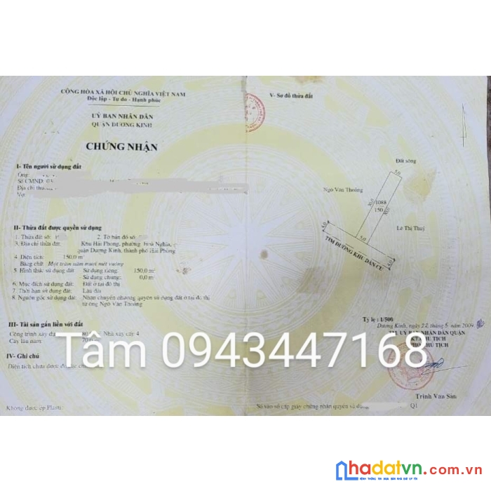 Mặt đg sông he hòa nghĩa dương kinh hp. 450m ngang 15