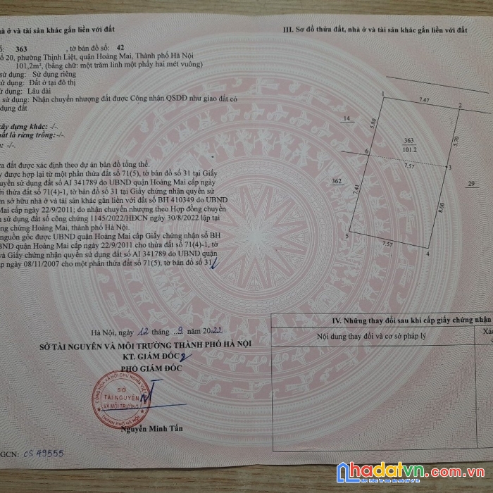 Chính chủ bán đất dt 1.1.2m2 mt 7.5m tại hoàng mai, hà nội