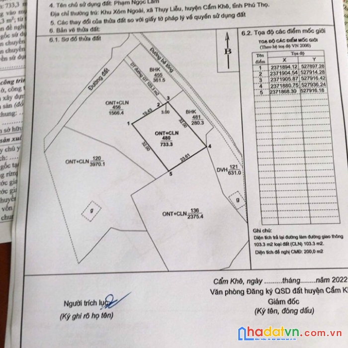 Chính chủ cần bán đất tại khu xóm chùa xã phượng vĩ huyện cẩm khê tỉnh phú thọ