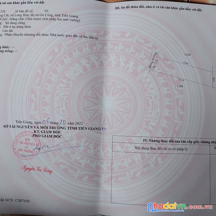 Chính chủ bán gấp đất full thổ cư tại xã long hòa, tx gò công, tiền giang