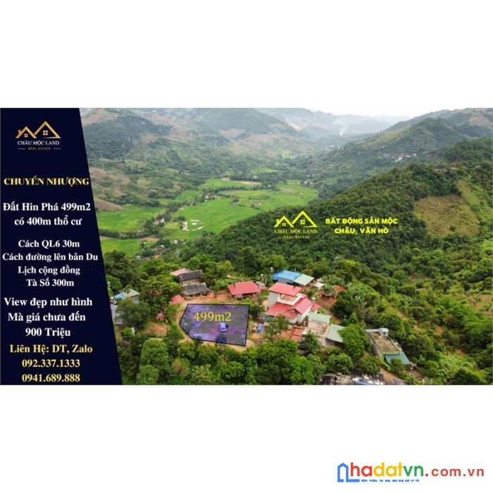 Chuyển nhượng mảnh đất view siêu đẹp tại hin phá mộc châu, 499m2, giá gần 900 tr