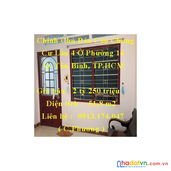 Chính chủ bán căn chung cư lầu 4 ở phường 14, quận tân bình, tp.hồ chí minh