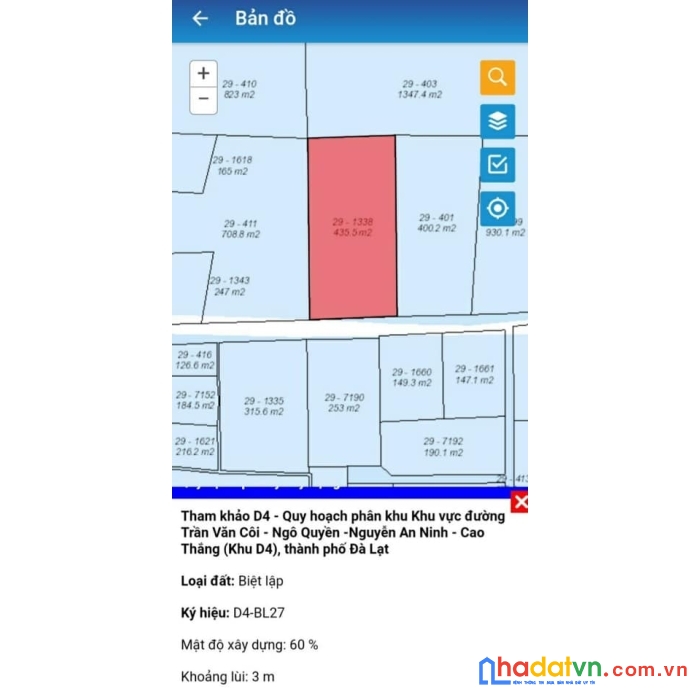Bán đất biệt lập đường cao thắng đà lạt 456m2 chỉ 11,5 tỷ