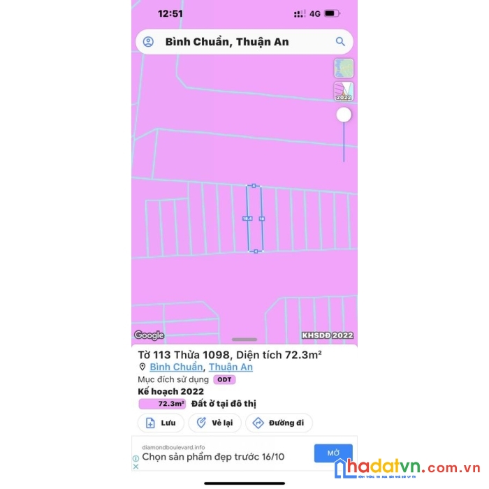 Bán lô đất mặt tiền kinh doanh, 72 m2 shr thổ cư , bình chuẩn ,thuận an