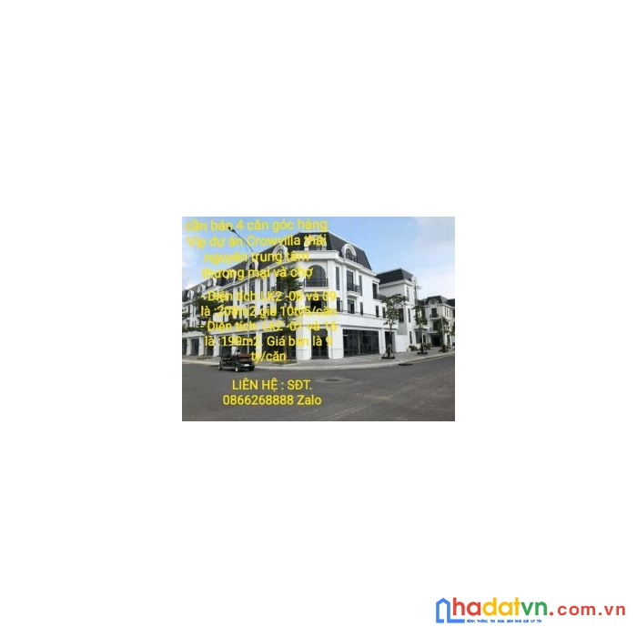 Cần bán 4 căn góc hàng vip dự án crowvilla thái nguyên sát cổng chào,trường học quốc tế, trung tâm