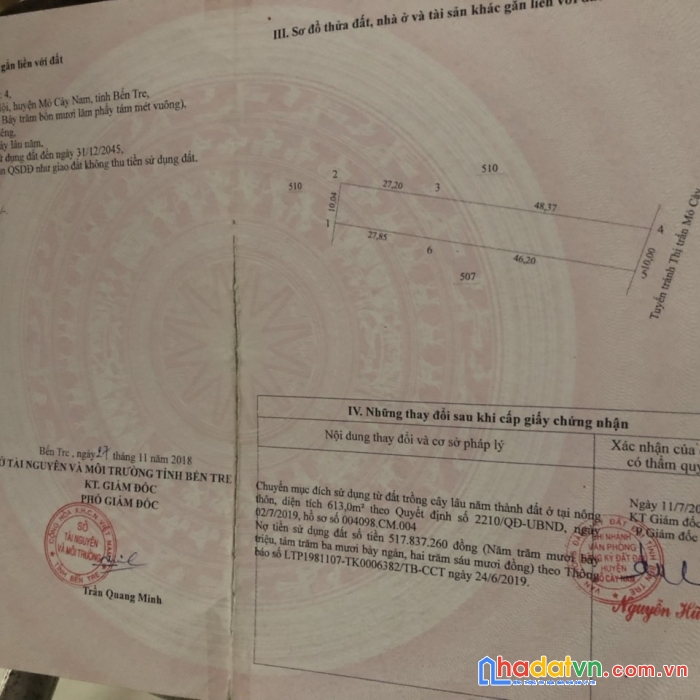 Bán đất thổ cư ngang 10m mặt tiền ql 60, đã có sổ hồng.