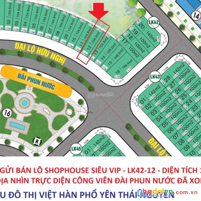 Chính chủ cần ra hàng nên gửi bán lk42 mặt shophouse view công viên đẹp nhất dự án việt hàn phổ