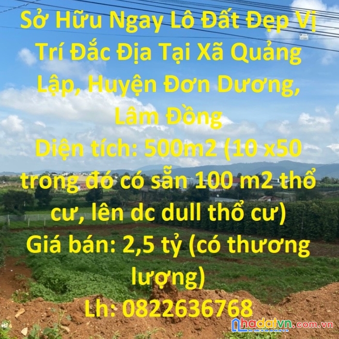 Sở hữu ngay lô đất đẹp vị trí đắc địa tại xã quảng lập, huyện đơn dương, lâm đồng